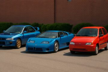 Foto di mitiche macchine anni '90: Subaru Impreza, Bugatti EB110 e Fiat Punto